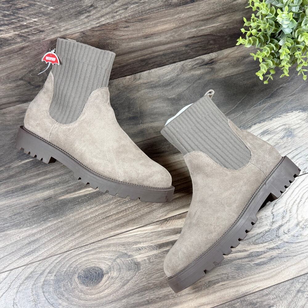 NEW Blondo Hallie 10M Taupe Suede Waterproof Chelsea Boots Booties